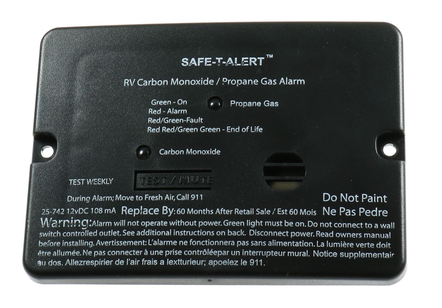 セキュリティ・セーフティ R&T Safe-T-Alert Combination CO/LP 25 Series Alarm - Black - 25-742BL