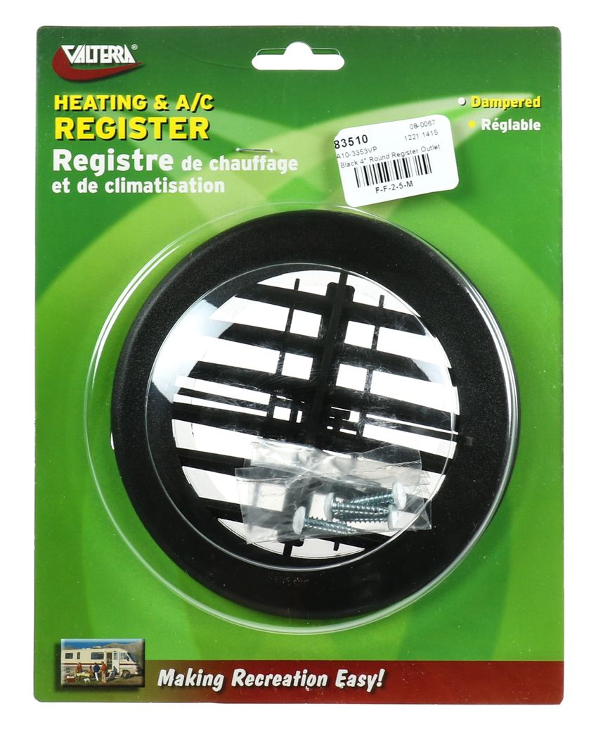 Valterra Black 4" Round Heat & A/C Register Outlet Vent with Damper