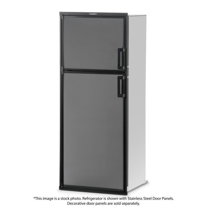 Dometic DM2872LB1 Gas Absorption RV Refrigerator front view with stainless steel door panels (not included) and doors closed.