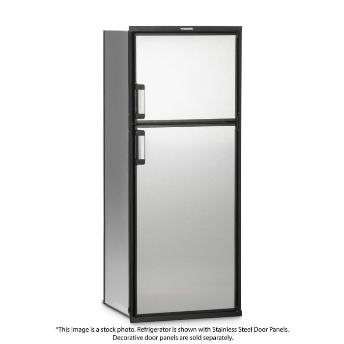 Dometic DM2872RBIM2F1 Gas Absorption RV Refrigerator front view with stainless steel door panels (not included) and doors closed.