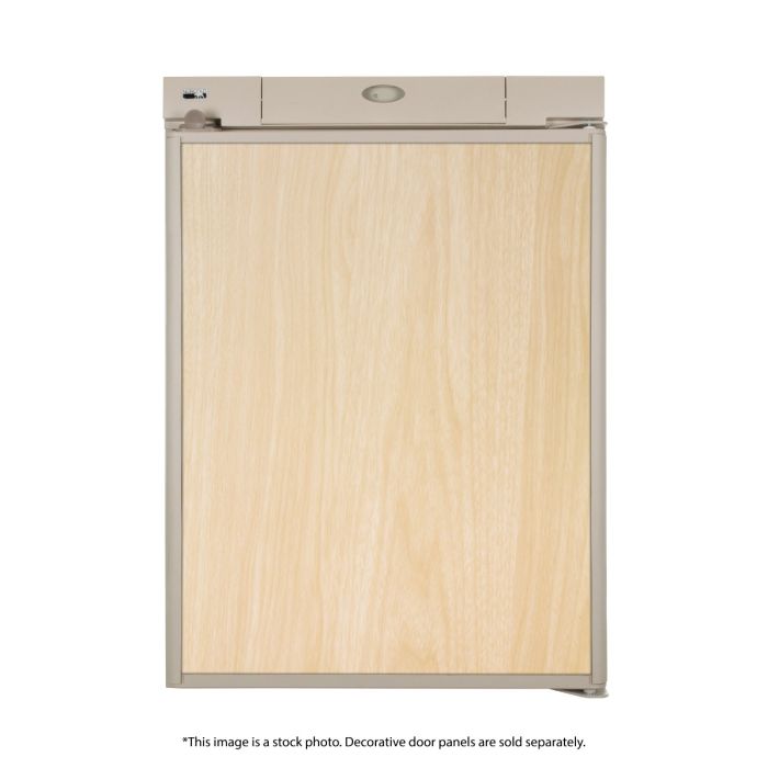 Norcold N305R Gas Absorption RV Refrigerator front view with a wood grain door panel (not included) and the door closed.