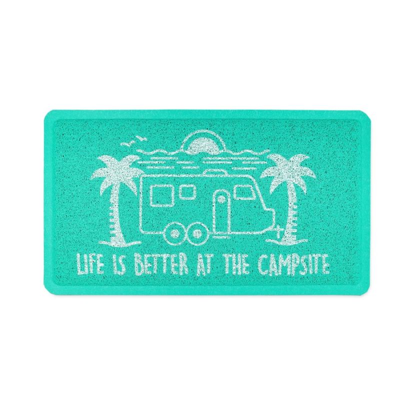 Camco Life is Better at the Campsite Teal RV Beach Bum Design Scrub Rug Welcome