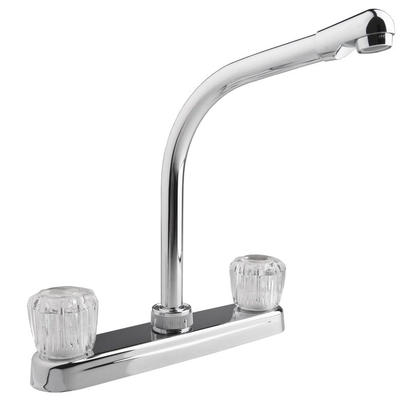 DURA Hi-Rise Chrome RV Kitchen Faucet with Clear Knobs - DF-PK210A-CP