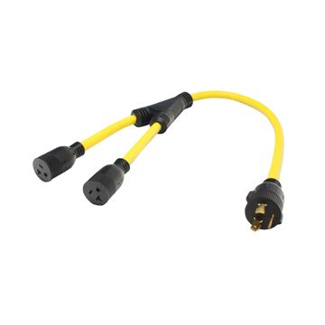 Valterra 30 Amp M 3-Prong Locking to (x2) 15-20 Amp F Straight Blade Generator Y-Adapter