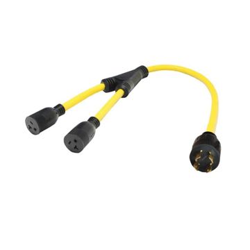 Valterra 30 Amp M 4-Prong Locking to (x2) 15-20 Amp F Straight Blade Generator Y-Adapter