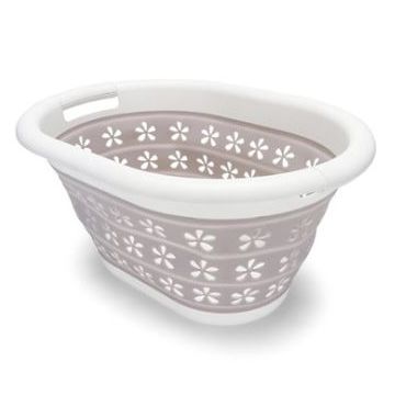 Camco Collapsible Laundry Basket Small White/Taupe