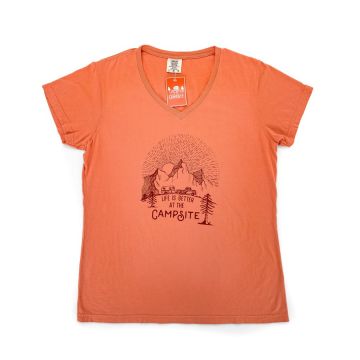 CAMCO Life is Better at the Campsite Terracotta Sunrise V-Neck Shirt - Medium