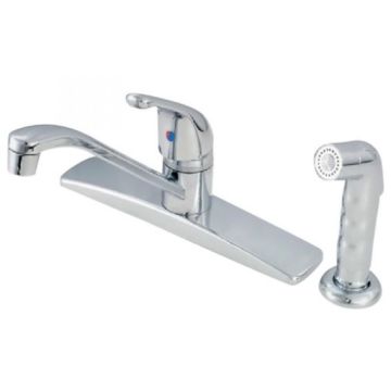 American Brass Company Chrome Single Handle D-Spout Kitchen Faucet with Spray Kit