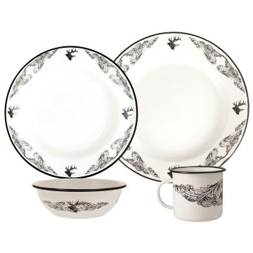 Elk Pattern 16 Piece Enamelware Dish Set